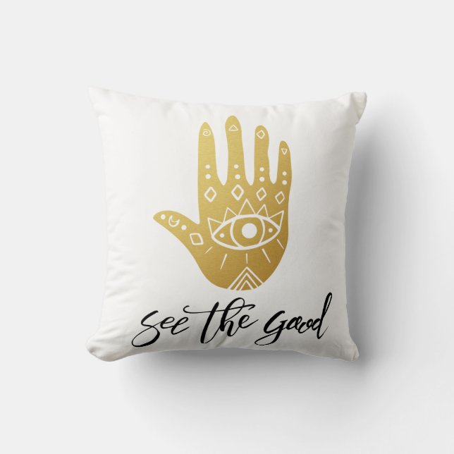 See the Good Hamsa Throw Pillow (Front)
