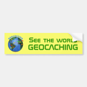 See the World Geocaching Yellow Space Font Earth Bumper Sticker