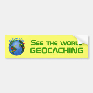 See the World Geocaching Yellow Space Font Earth Bumper Sticker