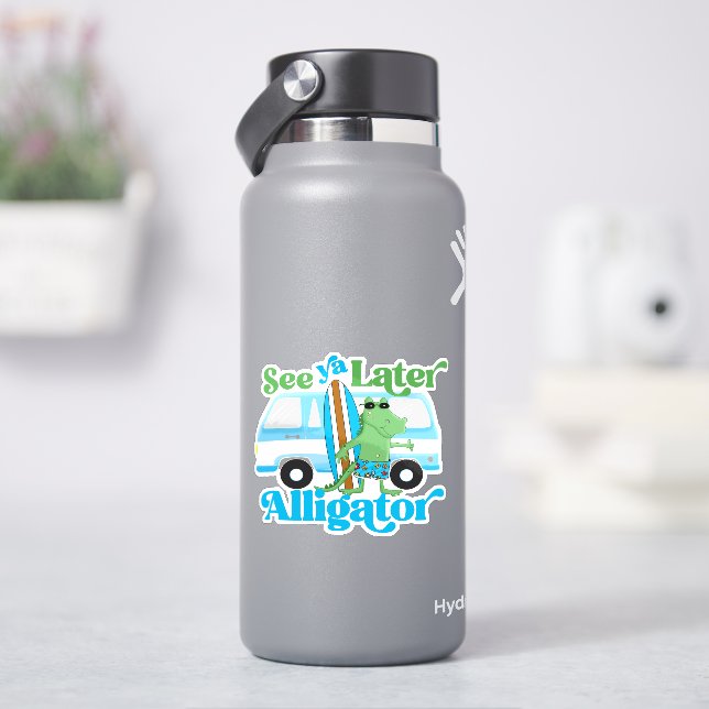 See Ya Later Alligator Retro Van Crocodile Surf  Sticker (HydroFlask)