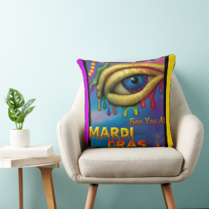 See You At Mardi Gras Eye Throw Pillow