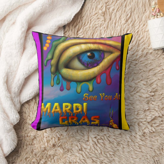 See You At Mardi Gras Eye Throw Pillow (Blanket)
