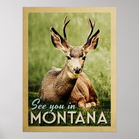 See You In Montana - Stag Deer Wildlife Poster