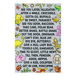 See You Later Alligator Fun Animal Goodbye Poem Faux Canvas Print