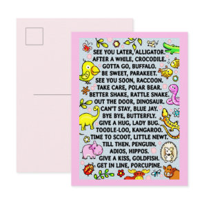 See You Later Alligator Fun Animal Goodbye Poem  Postcard