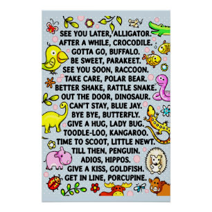 See You Later Alligator Fun Animal Goodbye Poem Poster