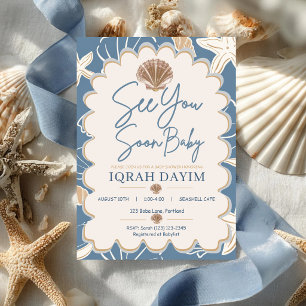 See You Soon Baby Coastal Seashell Baby Shower Invitation