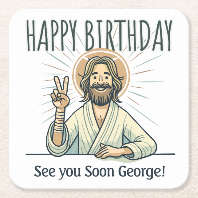 "See you soon", Birthday gift, 55 Square Paper Coaster (Front)