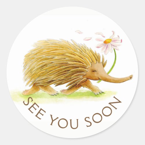 See you soon echidna watercolor whimsy art sticker