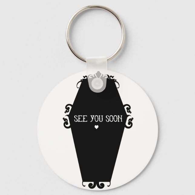 See You Soon Memento Mori Coffin Design Keychain (Front)