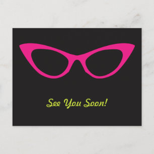 See You Soon Pink Cat's Eye Glasses Postcard