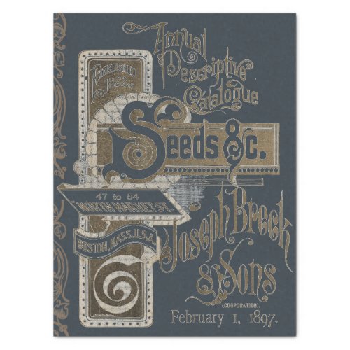 Seed Catalog Typography Decoupage Navy Blue Gold  Tissue Paper