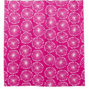 Seed Heads - White on Hot Pink e5007a Shower Curtain