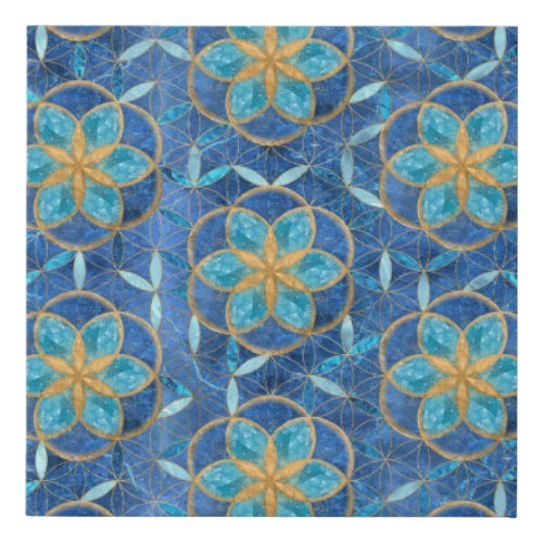 Seed of life in Flower of Life Pattern _ Blues Faux Canvas Print