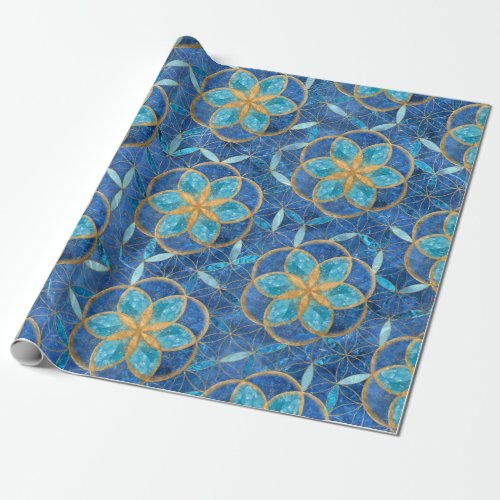 Seed of life in Flower of Life Pattern _ Blues Wrapping Paper