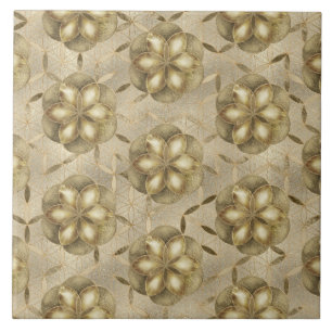 Seed of life in Flower of Life Pattern Golds Ceramic Tile