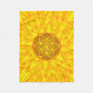 Seed of life in Sunflower - Sacred Geometry Fleece Blanket