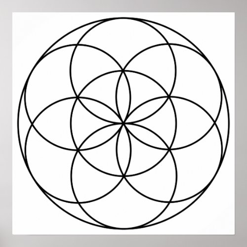 Seed of Life Sacred Geometry black  white Poster