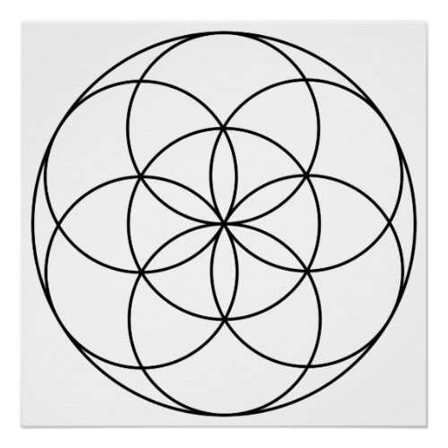 Seed of Life Sacred Geometry black  white Poster