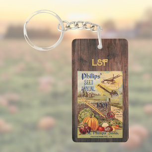 Seed Packet Catalog Farm Vintage Veggie Monogram Keychain