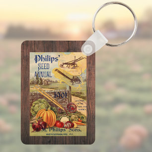 Seed Packet Catalog Farming Vintage Vegetable Keychain
