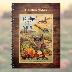 Seed Packet Farm Catalog Vintage Art w Faux Wood Notebook