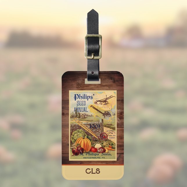 Seed Packet Farm Catalog Vintage Monogram Initials Luggage Tag (Creator Uploaded)