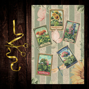 Seed Packet Vintage Sage Stripes Velvet Look Tissue Paper