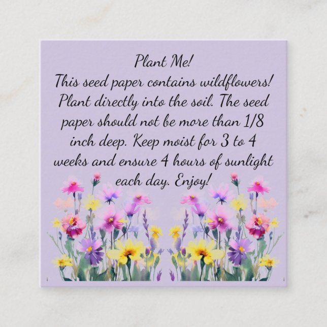 Seed Paper Instructions on Square Business Card  (Front)