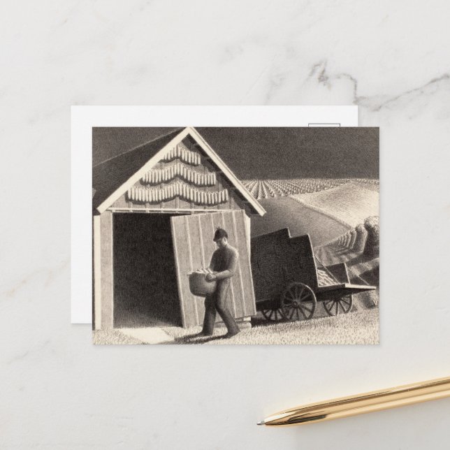 Seed Time and Harvest by Grant Wood Holiday Postcard (Front/Back In Situ)