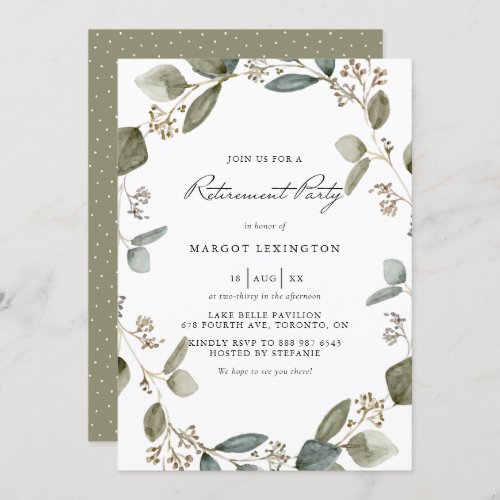 Seeded Eucalyptus Wreath Retirement Party Invitation