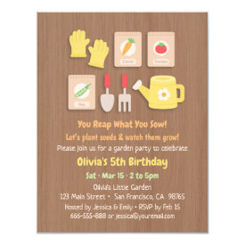 Seeds and Garden Tools Kids Birthday Party Invitation