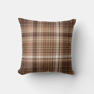 Seeds and Nuts Brown and White Plaid Throw Pillow
