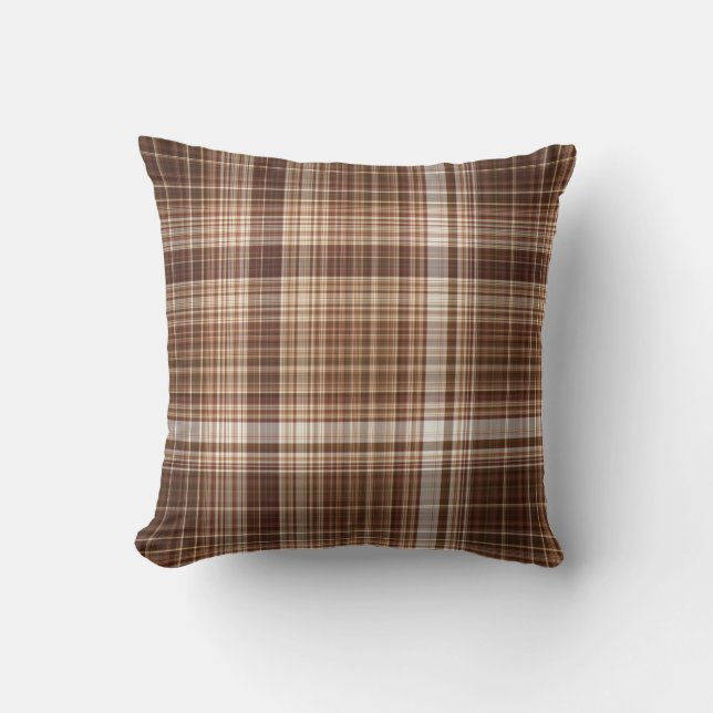 Seeds and Nuts Brown and White Plaid Throw Pillow (Front)