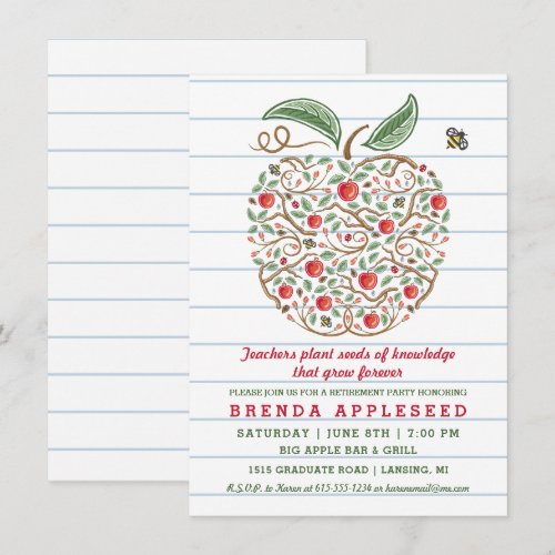 Seeds of Knowledge Teacher's Apple Retirement Card