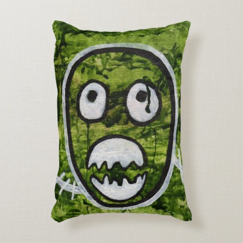 Seedy Pete Cute Skull Monster Green Original Art Decorative Pillow