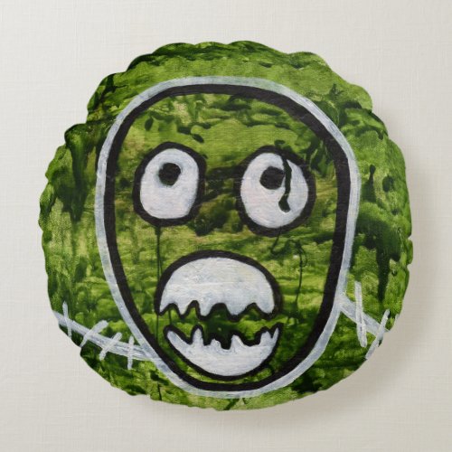 Seedy Pete Cute Skull Monster Green Original Art Round Pillow