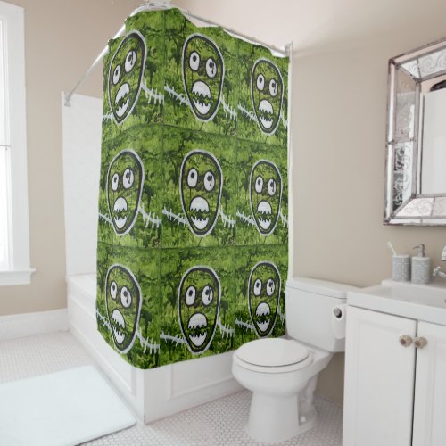 Seedy Pete Cute Skull Monster Green Original Art Shower Curtain