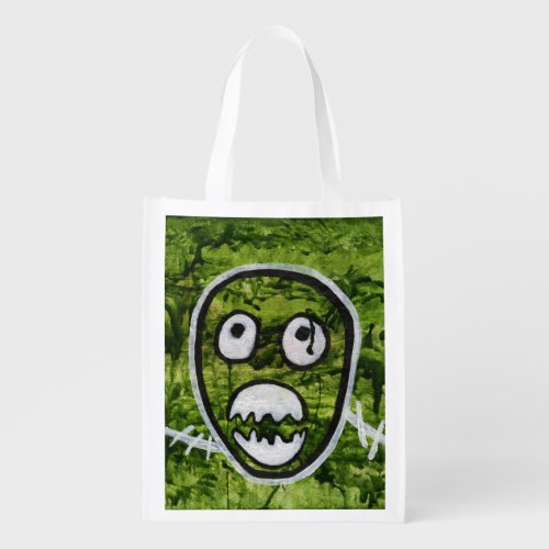 Seedy Pete Cute Skull Monster Watermelon Green Art Grocery Bag