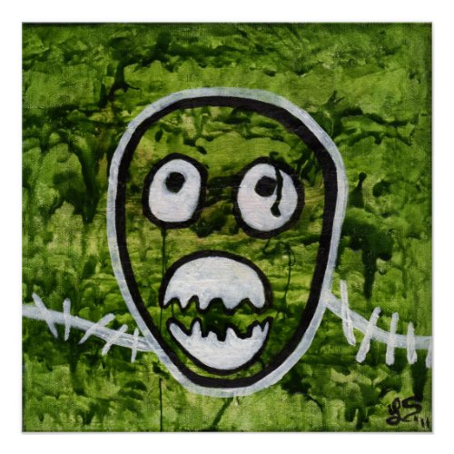 Seedy Pete Cute Skull Monster Watermelon Green Art Poster