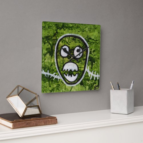 Seedy Pete Skull Odd Whimsical Monster Art Square Wall Clock