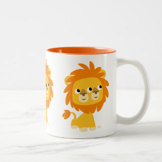 Seeing Double Cute Cartoon Lion Two-Tone Coffee Mug