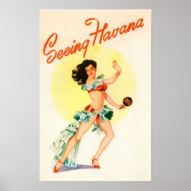 Seeing Havana vintage travel poster (Front)