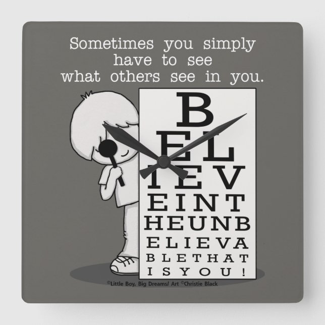 Seeing is Believing-Eye Chart Square Wall Clock (Front)