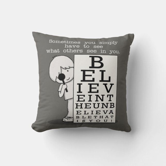 Seeing is Believing-Eye Chart Throw Pillow (Front)