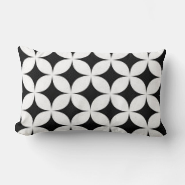 Seeing Stars Floral Black & White Trendy Print Lumbar Pillow (Front)