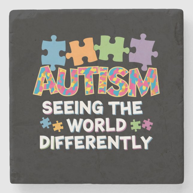 Seeing the World Differently Autism Awareness Stone Coaster (Front)