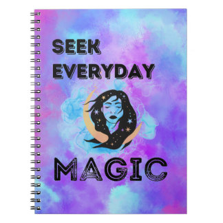 Seek Everyday Magic - watercolor moon woman Notebook