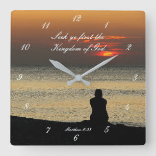 Seek First Kingdom of God, Matthew 6:33 Sunrise Square Wall Clock