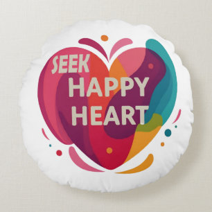 Seek Happy Heart Round Pillow